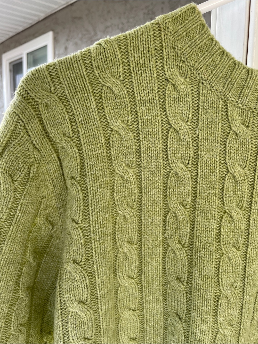 L.L. Bean Men's Light Sage Green Cable Crewneck Sweater - Picture 3 of 6